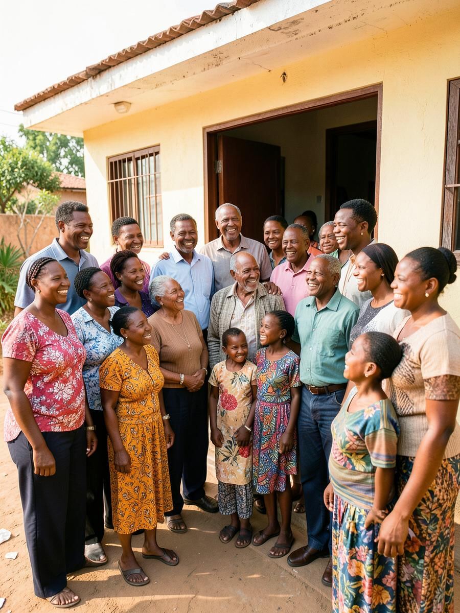 A Rwandan family gathering together at home
