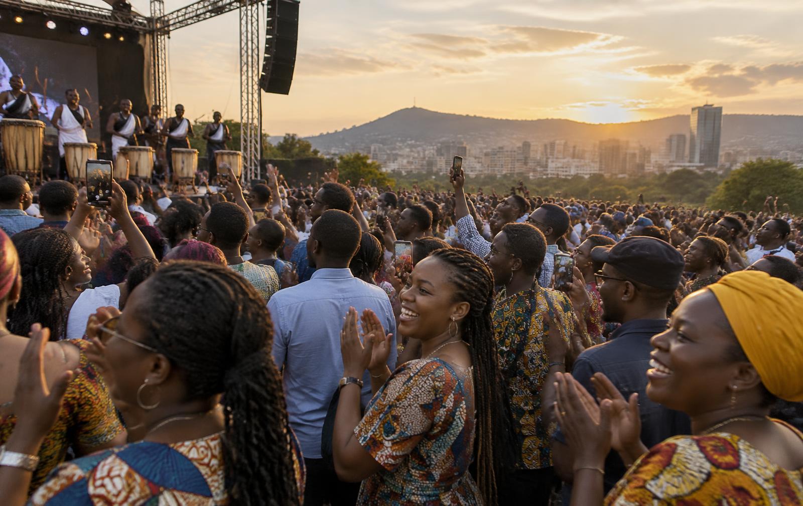A crowd gathered for a public celebration in Kigali, Rwanda