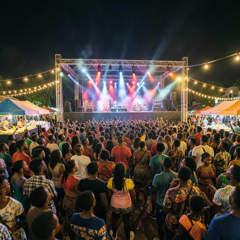 A live music festival crowd at night in Kigali