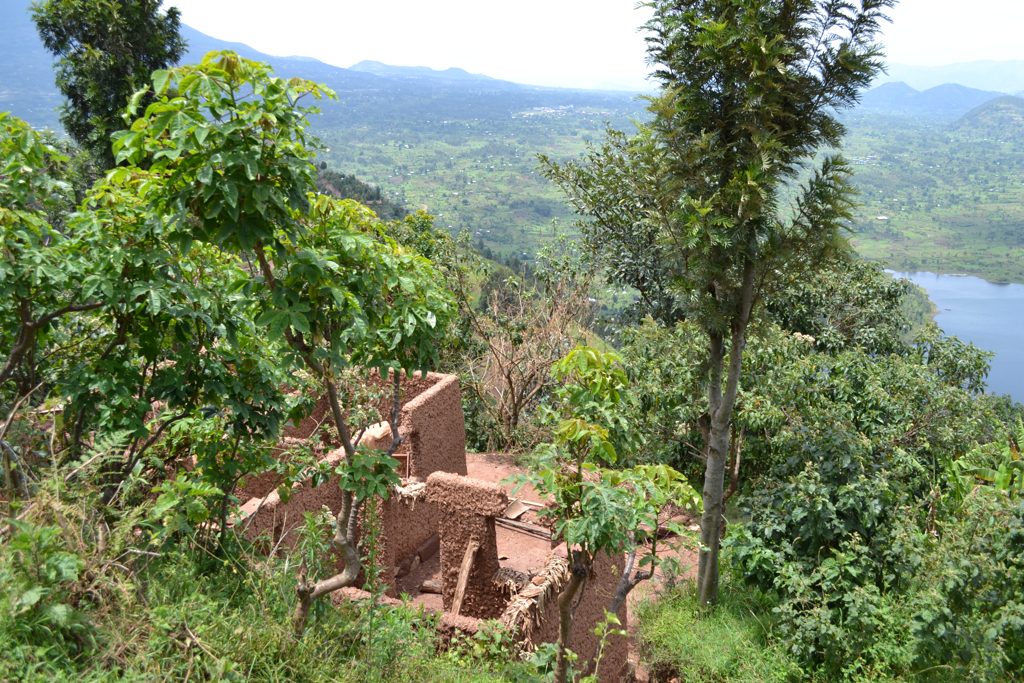 Warm eco-lodge terrace with a volcano view