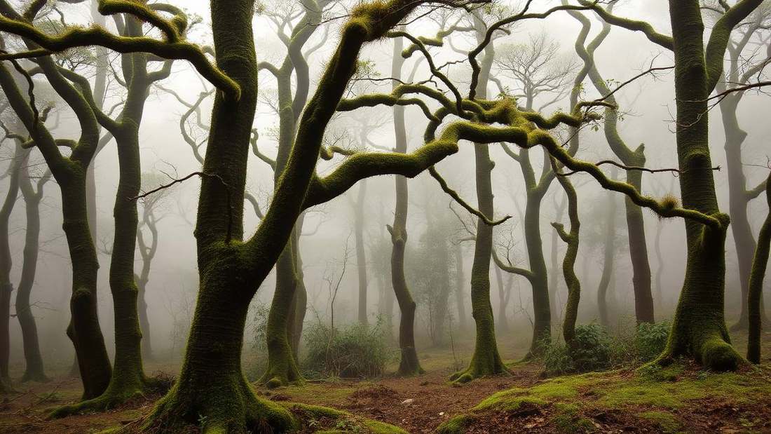 Moss-covered trees in the restored Gishwati forest