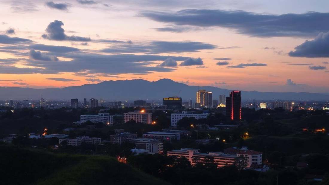 Kigali skyline at dusk on Rwanda's green hills