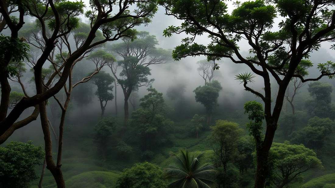 Misty rainforest canopy of Nyungwe Forest