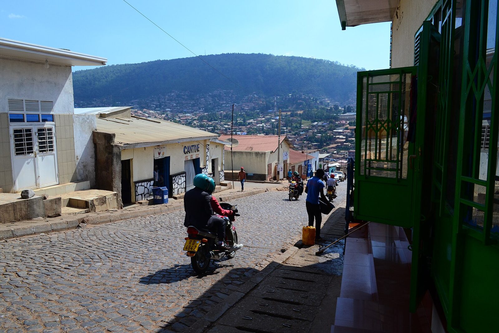 A busy intercity bus park in Rwanda
