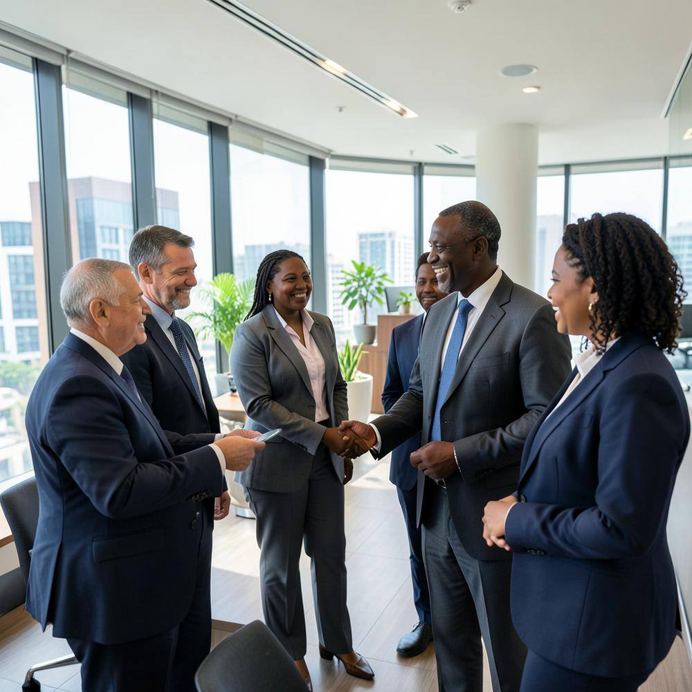 Rwandan advisers welcoming an international business visitor